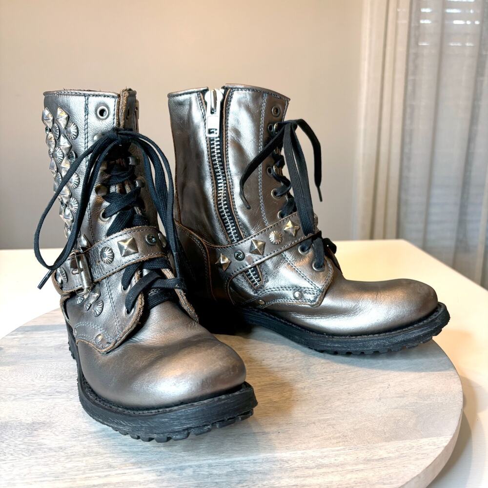 ASH Ryanna Women's US 7.5 - 8 EU 38 Metallic Silver Bronze Studded Combat Boots